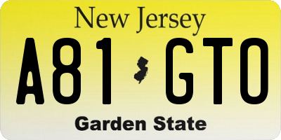 NJ license plate A81GTO