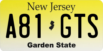 NJ license plate A81GTS