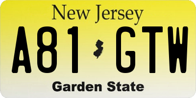 NJ license plate A81GTW