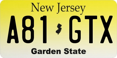 NJ license plate A81GTX