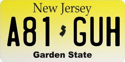 NJ license plate A81GUH
