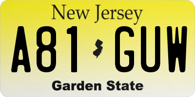 NJ license plate A81GUW