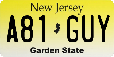 NJ license plate A81GUY