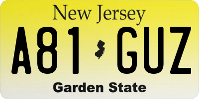 NJ license plate A81GUZ