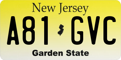 NJ license plate A81GVC