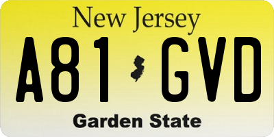 NJ license plate A81GVD