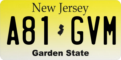 NJ license plate A81GVM