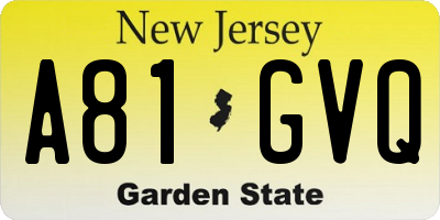 NJ license plate A81GVQ