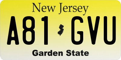 NJ license plate A81GVU