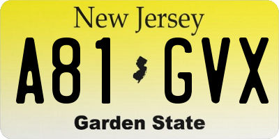 NJ license plate A81GVX