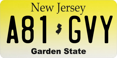 NJ license plate A81GVY