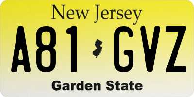 NJ license plate A81GVZ