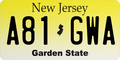 NJ license plate A81GWA