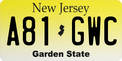 NJ license plate A81GWC