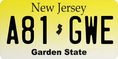 NJ license plate A81GWE