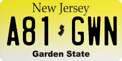 NJ license plate A81GWN