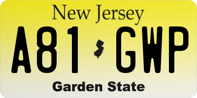 NJ license plate A81GWP