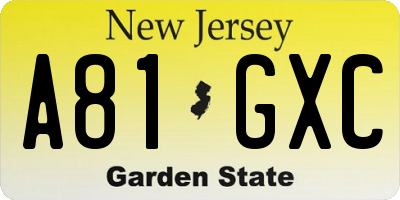 NJ license plate A81GXC