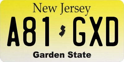 NJ license plate A81GXD