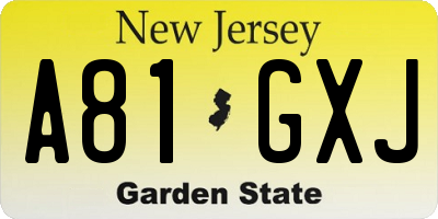 NJ license plate A81GXJ