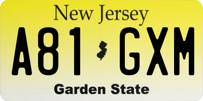 NJ license plate A81GXM