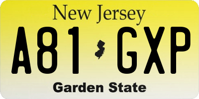 NJ license plate A81GXP
