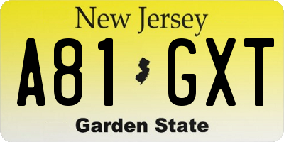 NJ license plate A81GXT