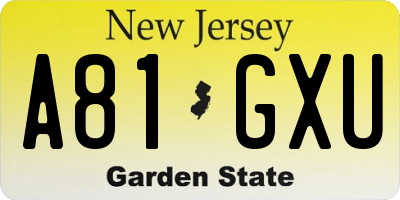 NJ license plate A81GXU