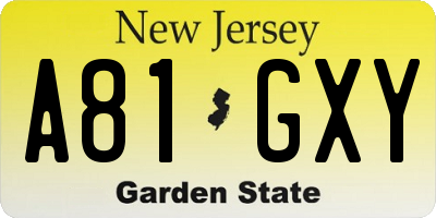 NJ license plate A81GXY