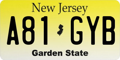 NJ license plate A81GYB