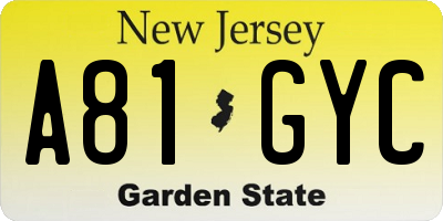NJ license plate A81GYC