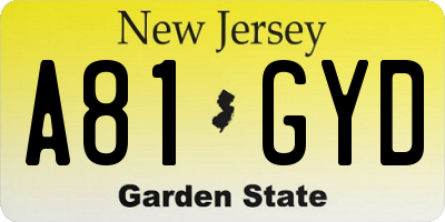 NJ license plate A81GYD