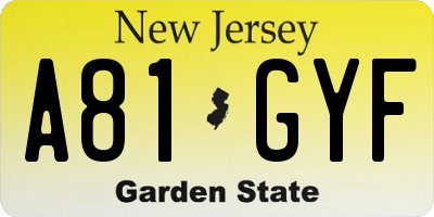 NJ license plate A81GYF
