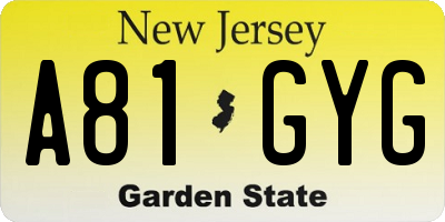 NJ license plate A81GYG
