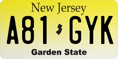 NJ license plate A81GYK