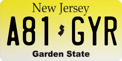 NJ license plate A81GYR