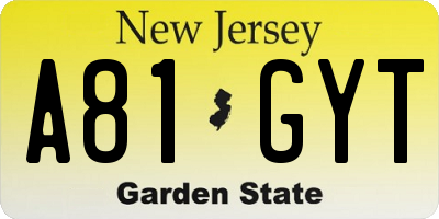 NJ license plate A81GYT