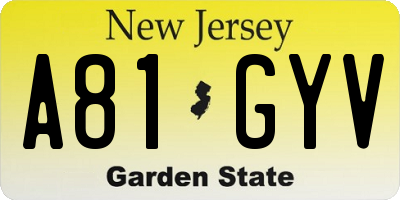 NJ license plate A81GYV