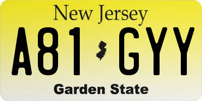 NJ license plate A81GYY