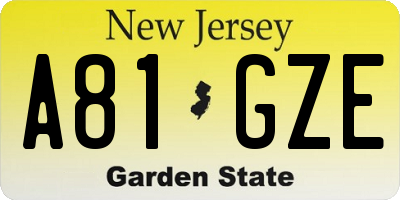 NJ license plate A81GZE
