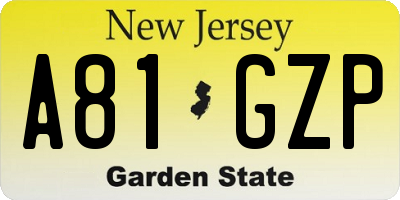 NJ license plate A81GZP
