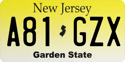 NJ license plate A81GZX