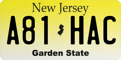 NJ license plate A81HAC