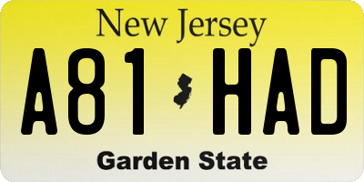 NJ license plate A81HAD