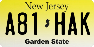 NJ license plate A81HAK