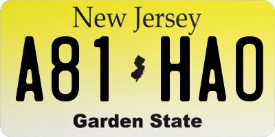 NJ license plate A81HAO