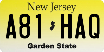 NJ license plate A81HAQ