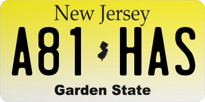 NJ license plate A81HAS