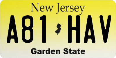NJ license plate A81HAV
