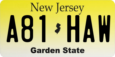 NJ license plate A81HAW